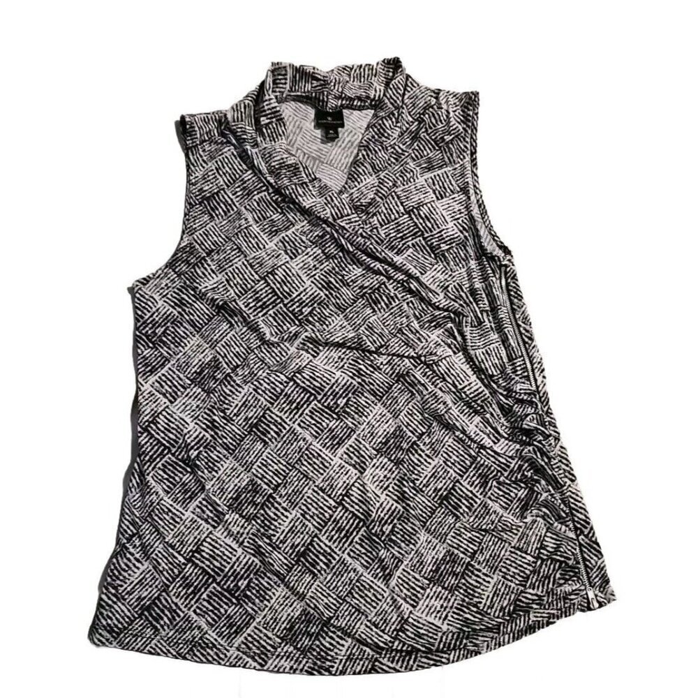 Worthington Women Size XL Beautiful Black/gray zipper Design Blouse Sleeveless